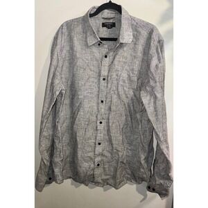 Nordstrom Trim Fit 100% Linen Long Sleeve Button Down Shirt Grey 2XL